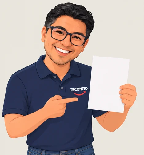 Fundador de TECONFIO señalando la hoja de requisitos